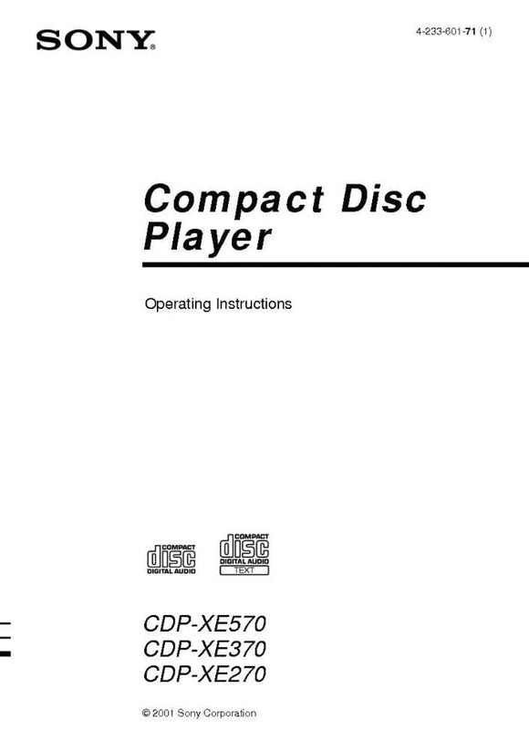 Sony CDP-XE270 CD Player Owners Manual