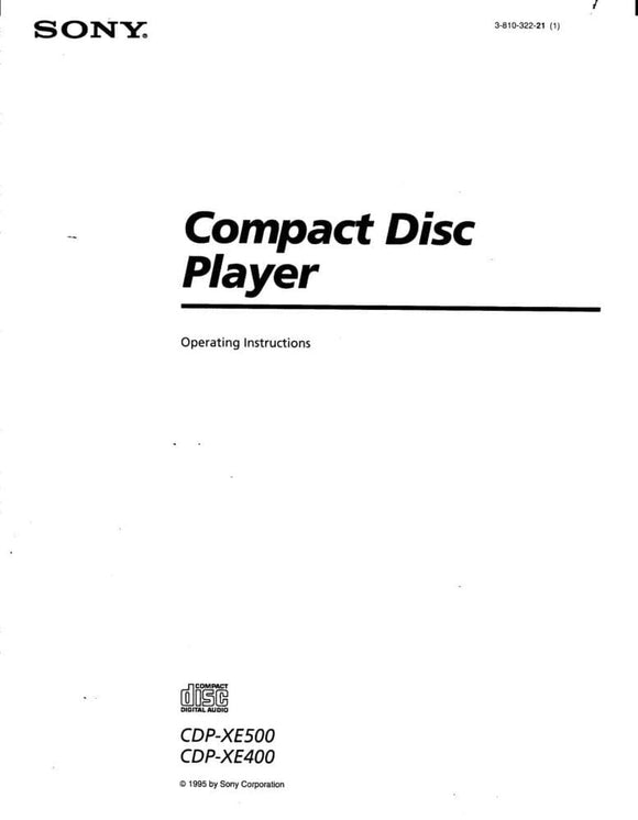 Sony CDP-XE400 CD Player Owners Manual