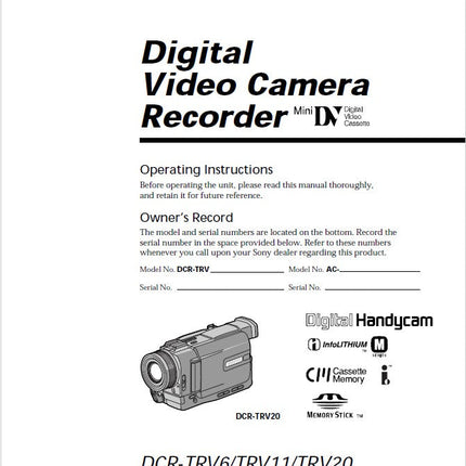 Sony DCR-TRV20 Camcorder Owners Manual