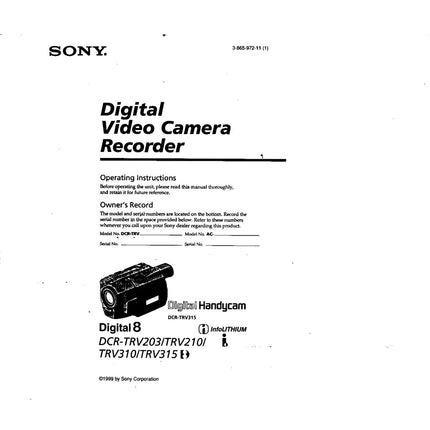Sony DCR TRV210 Camcorder Owners Manual
