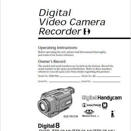 Sony DCR-TRV240 Camcorder Owners Manual