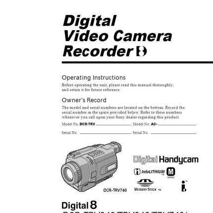 Sony DCR TRV308 Camcorder Owners Manual