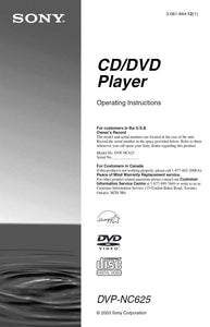 Sony DVP-NC625 DVD Player Owners Manual