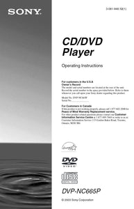 Sony DVP-NC665P DVD Player Owners Manual