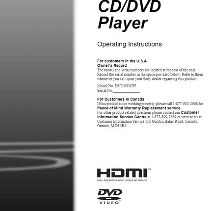 Sony DVP-NC85H DVD Player Owners Manual