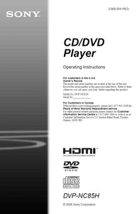 Sony DVP-NC85H DVD Player Owners Manual