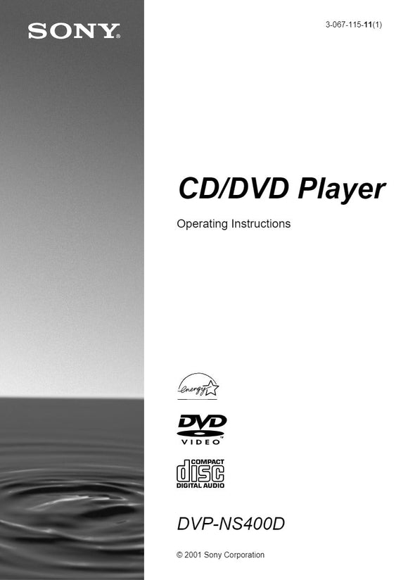 Sony DVP-NS400D DVD Player Owners Manual