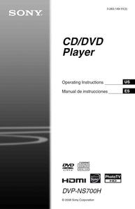 Sony DVP-NS700H DVD Player Owners Manual