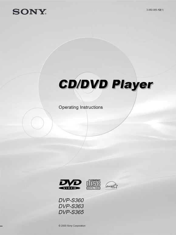 Sony DVP-S360 DVD Player Owners Manual