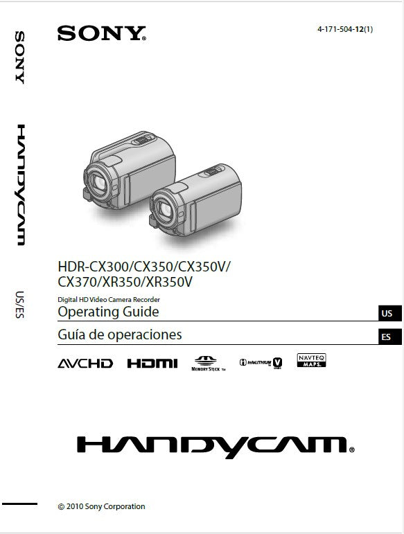 Sony HDR-XR350 Camcorder Owners Manual