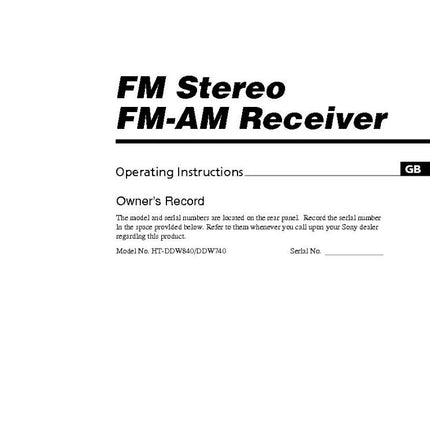 Sony HT-DDW740 HT-DDW840 Receiver Owners Manual