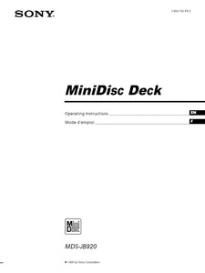 Sony MDS-JB920 Minidisc Owners Manual