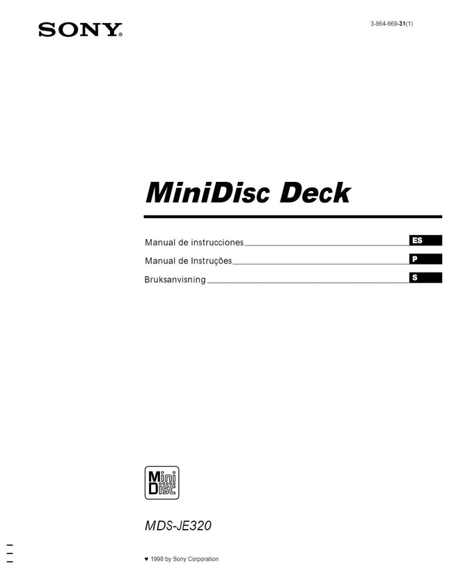 Sony MDS-JE320 Minidisc Owners Manual