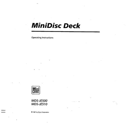 Sony MDS-JE510 Minidisc Owners Manual