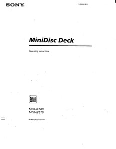 Sony MDS-JE510 Minidisc Owners Manual