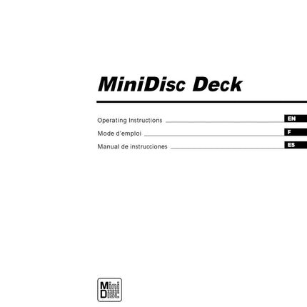 Sony MDS-S38 Minidisc Owners Manual