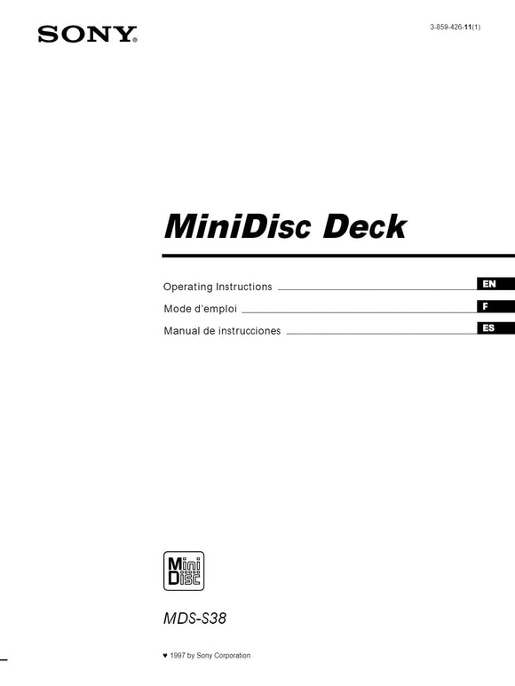 Sony MDS-S38 Minidisc Owners Manual