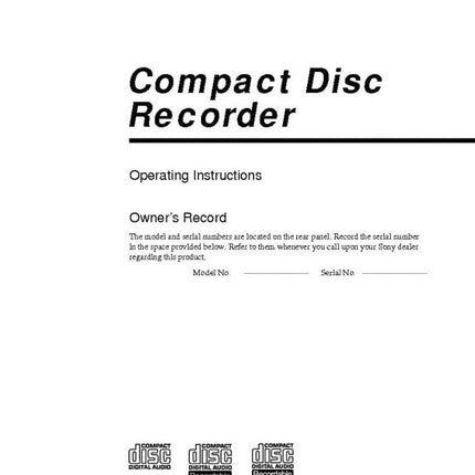 Sony RCD-W1 CD Recorder Owners Manual
