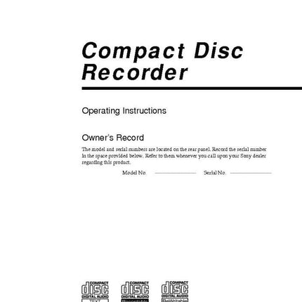 Sony RCD-W10 CD Recorder Owners Manual