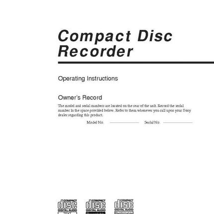 Sony RCD-W100 CD Recorder Owners Manual