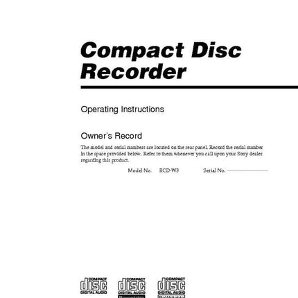 Sony RCD-W3 CD Recorder Owners Manual