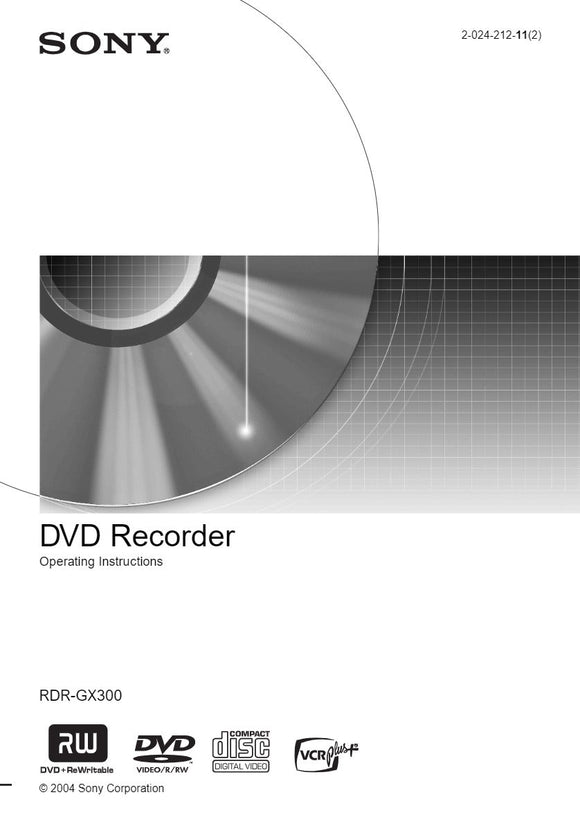 Sony RDR-GX300 DVD Recorder owners manual