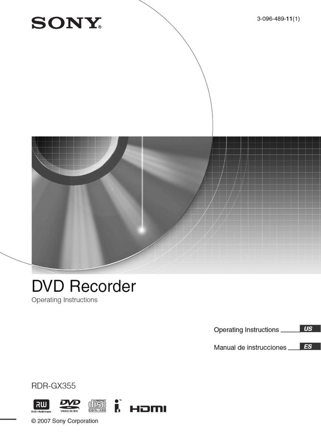 Sony RDR-GX355 DVD Recorder owners manual