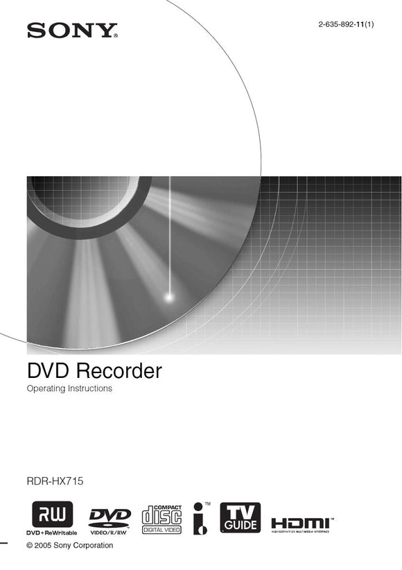 Sony RDR-HX715 DVD Recorder owners manual