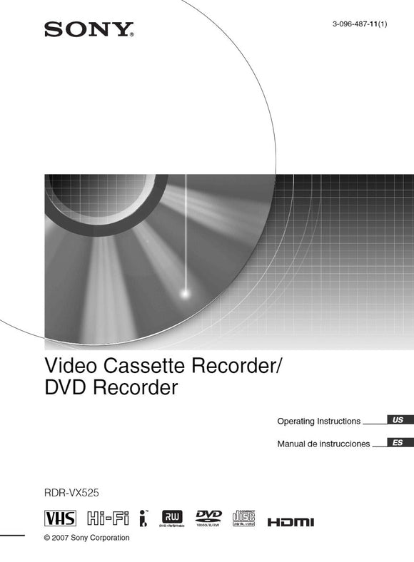 Sony RDR-VX525 DVD Recorder owners manual