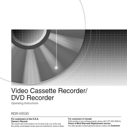 Sony RDR-VX530 DVD Recorder owners manual