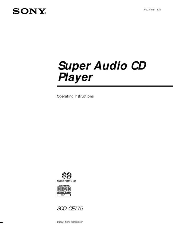 Sony SCD-CE775 Super Audio CD Player Owners Manual