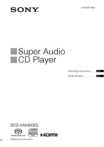 Sony SCD-XA5400ES Super Audio CD Player Owners Manual