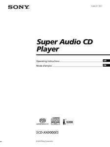 Sony SCD-XA9000ES Super Audio CD Player Owners Manual