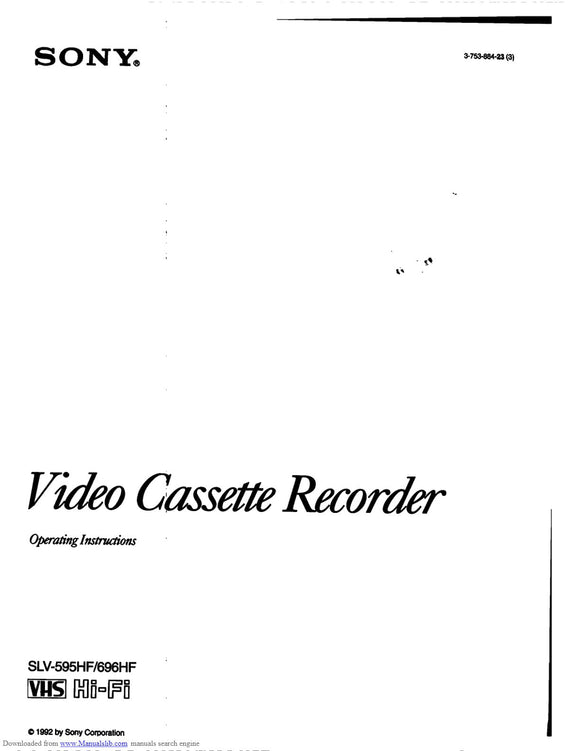 Sony SLV-595HF VCR Owners Manual