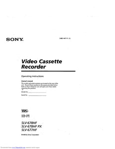 Sony SLV-678HF VCR Owners Manual