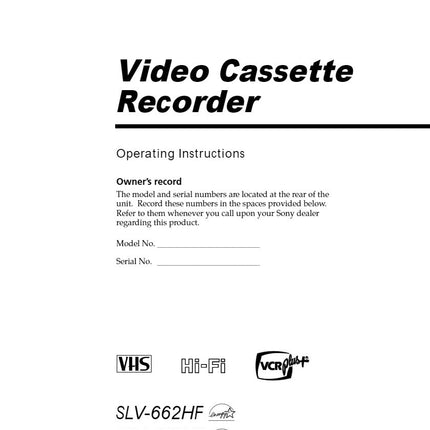 Sony SLV-679HF VCR Owners Manual
