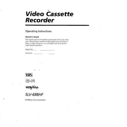 Sony SLV-688HF VCR Owners Manual