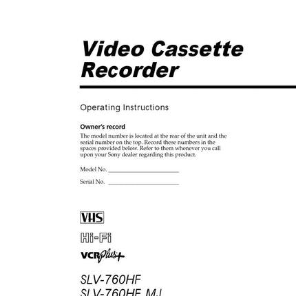 Sony SLV-760HF PX VCR Owners Manual