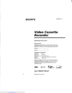 Sony SLV-792HF VCR Owners Manual