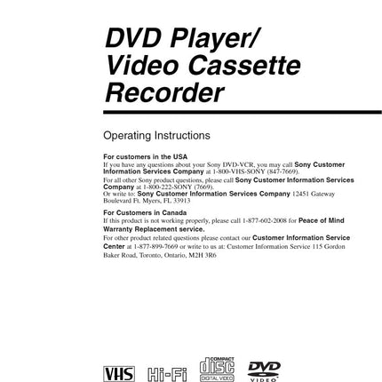 Sony SLV-D261P VCR DVD Owners Manual