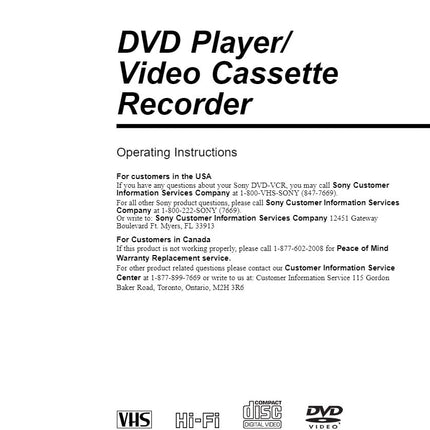 Sony SLV-D300P VCR DVD Owners Manual