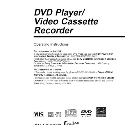 Sony SLV-D350P VCR DVD Owners Manual