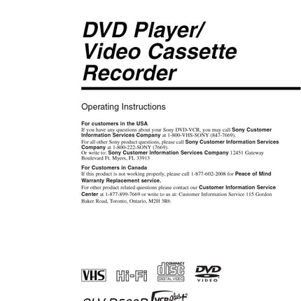 Sony SLV-D360P VCR DVD Owners Manual