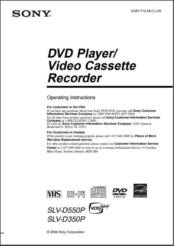Sony SLV-D550P Paper Manual