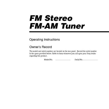 Sony ST-SE570 ST-SE370 AV Receiver Owners Manual