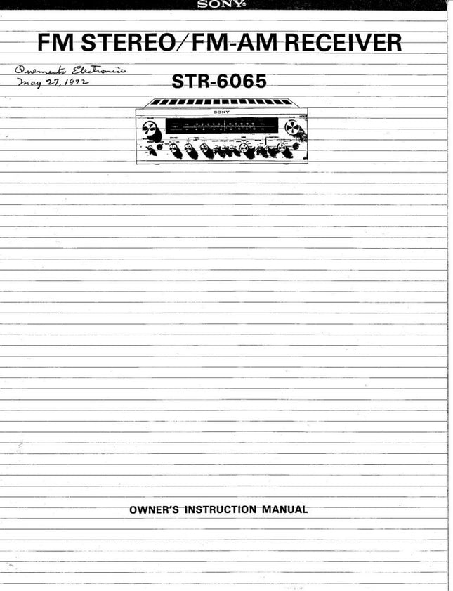 Sony STR-6065 Amplifier Receiver Owners Instruction Manual