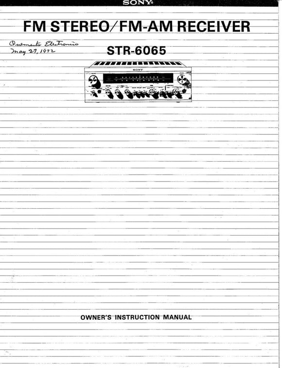 Sony STR-6065 Amplifier Receiver Owners Instruction Manual