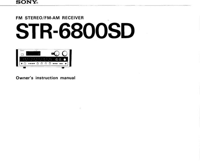 Sony STR-6800SD Amplifier Receiver Owners Instruction Manual