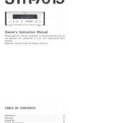 Sony STR-7015 Amplifier Receiver Owners Instruction Manual