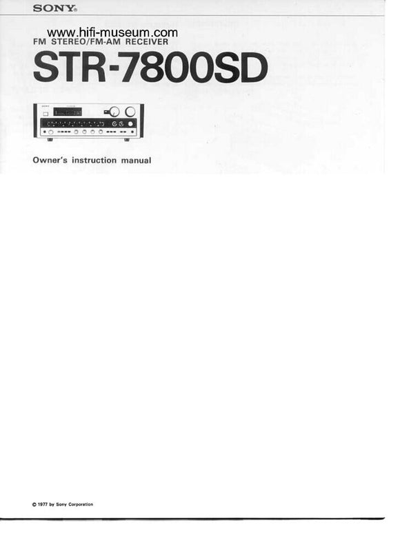 Sony STR-7800SD Amplifier Receiver Owners Instruction Manual